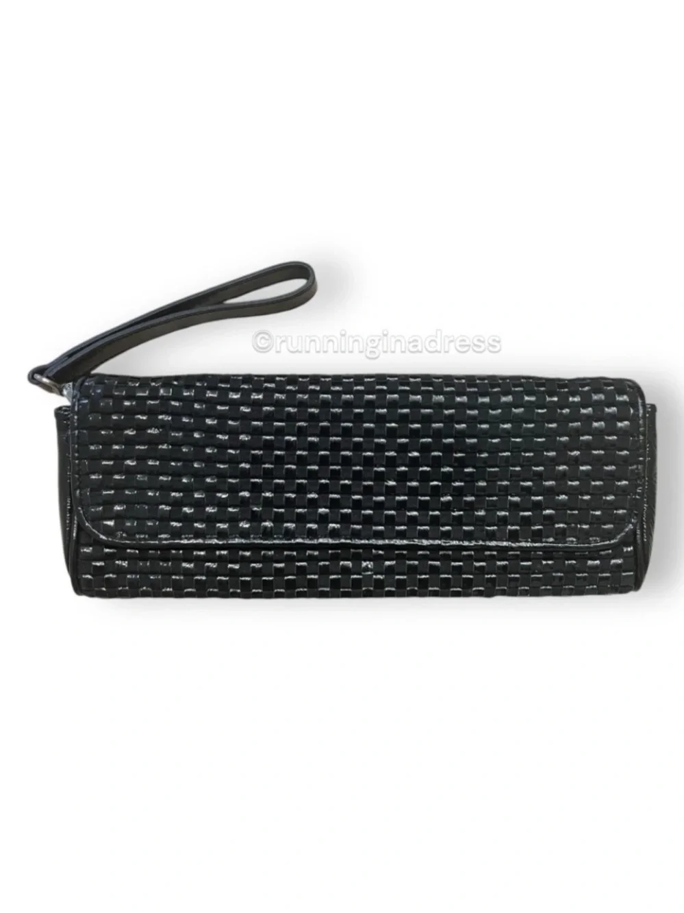 Vintage HOBO International Y2K Woven Patent Leather Clutch Wristlet Black Mint